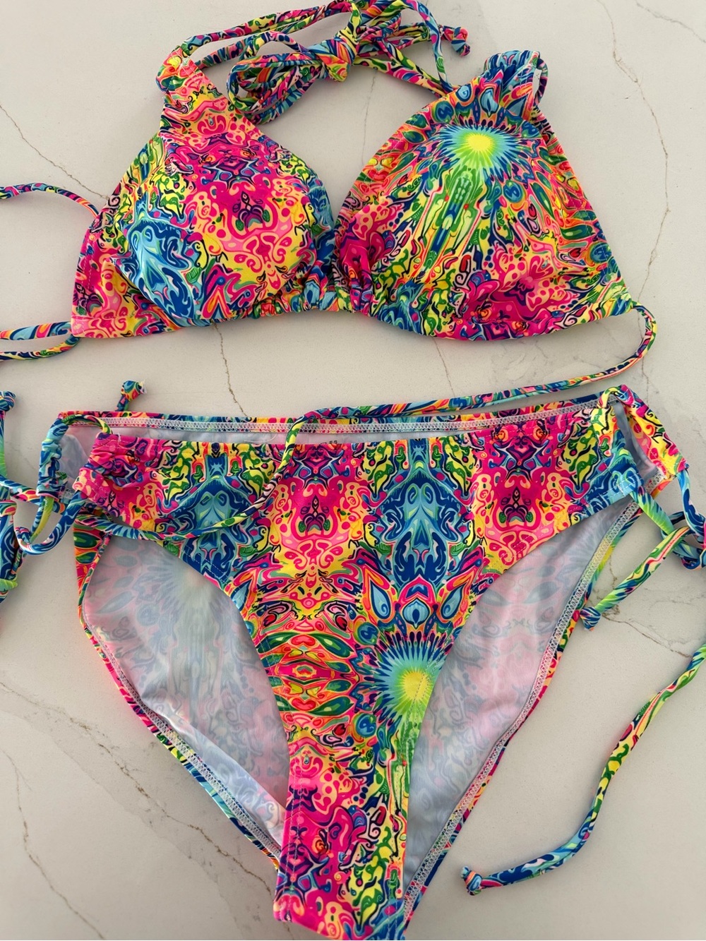 Ocean Trading Neon Kaleidoscope Tie-Side Bikini - Multicolor